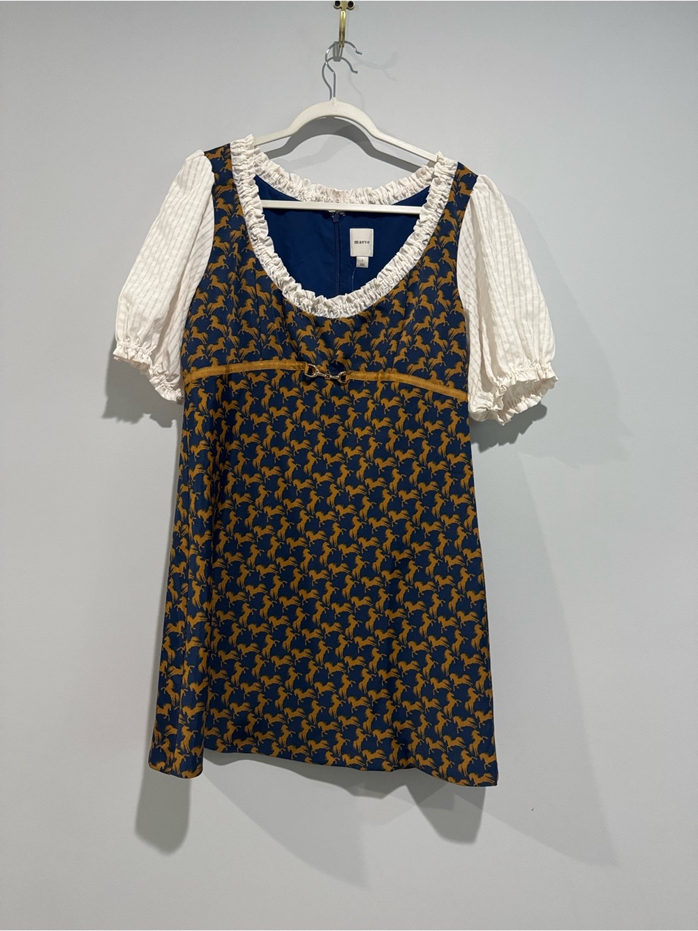 NWT Anthropologie Navy and Mustard Patterned Girls' Puff Sleeve Dress L